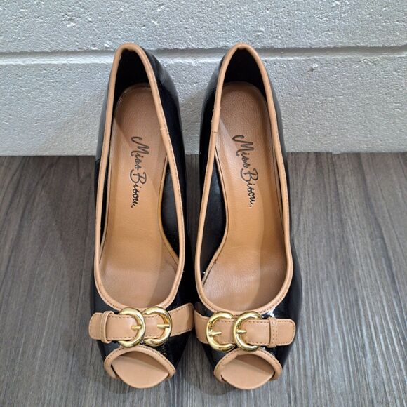 Miss Bisou High Heels Black, Gold Buckle Open Toe Casual Heels Women's Sz 6.5M - Picture 8 of 8